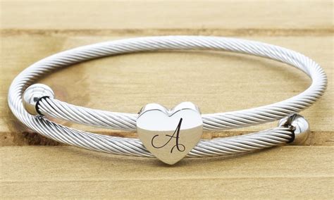 Solid Stainless Steel Open Cable Initial Charm Bracelet By Pink Box